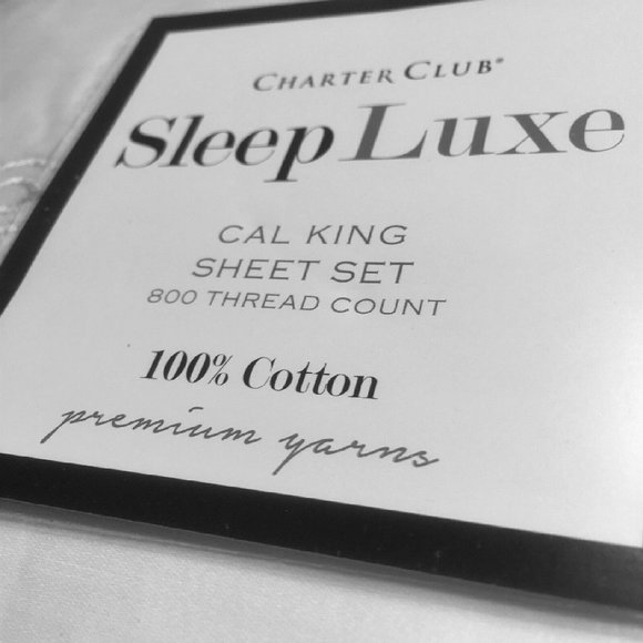 Emb Hem Charter Club Sleep Luxe WHITE + BLUE 800 TC CAL KING Sheet Set 16" Deep - Picture 2 of 7